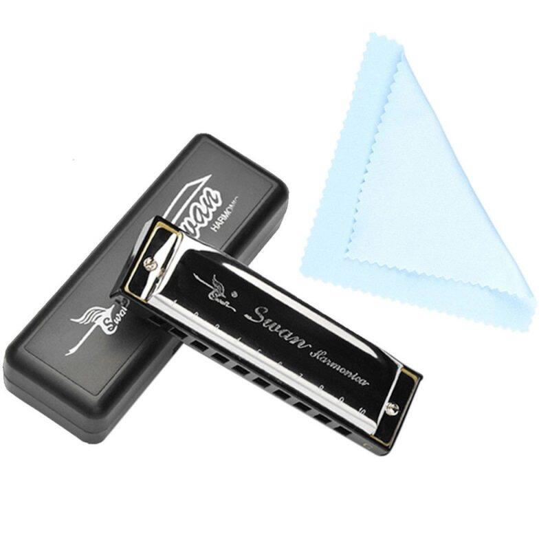 Harmonica 10 Holes Key Of C SILVER W/ Case Blues Harp Stainless Steel NEW