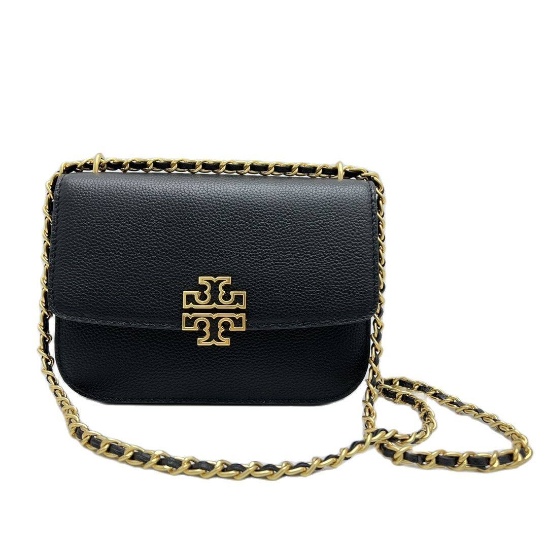 Tory Burch 140987 Britten Black Pebbled Leather With Gold Hardware Small  Women's Adjustable Shoulder Bag