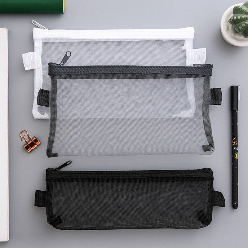 Túi Đựng Bút Chì Học Sinh Lưới Trong Suốt Đơn Giản Hộp Đựng Bút Chì Có Khóa Kéo Sức Chứa Lớn