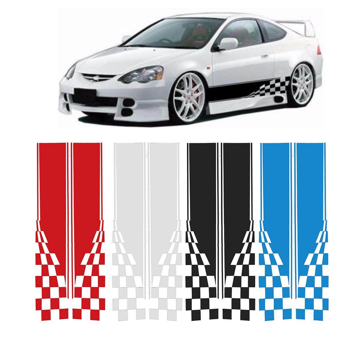 2X Black Checkered Flag Decals Sports Racing Race Car Long Stripe Vinyl Decals