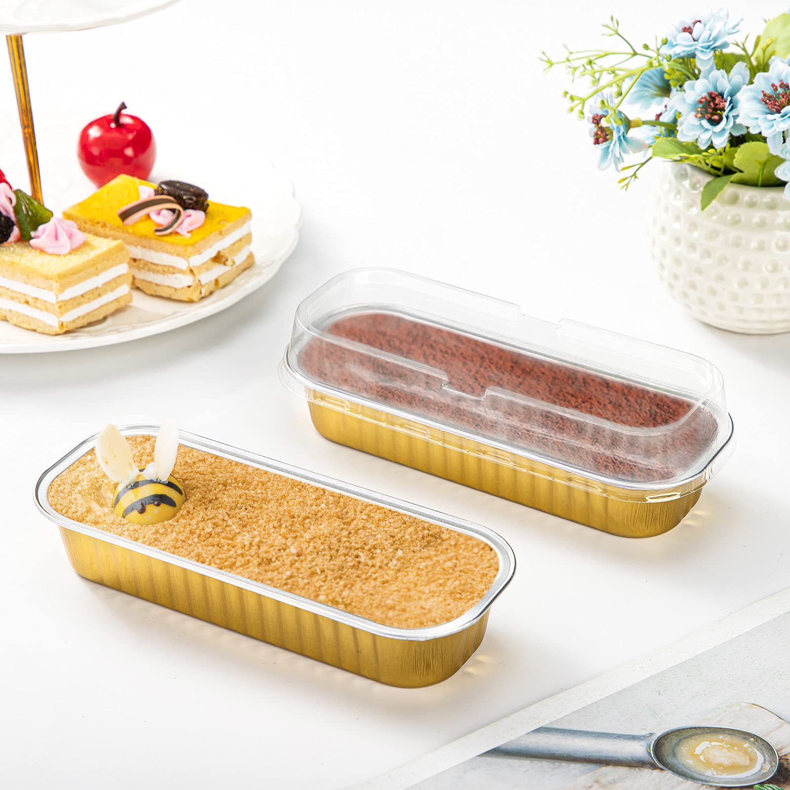 5/10x vàng dày cốc phủ nhôm giấy hình chữ nhật miếng lót bánh cupcake Khuôn Muffin nướng
