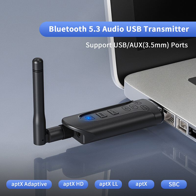 VAORLO Bộ Chuyển Đổi USB Bluetooth Qualcomm QCC3056 Bộ Phát Âm Thanh Không Dây BT 5.3 Bộ Chuyển Đổi Máy Tính Độ Trễ Thấp Có Mic 3.5Mm AUX RAC AptX HD LL Thích Ứng Cho Máy Vi Tính T V