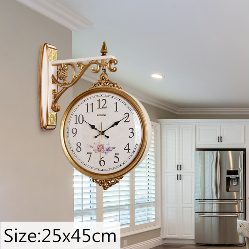 European Style Doublesided Wall Clock Silent Light Luxury Quartz