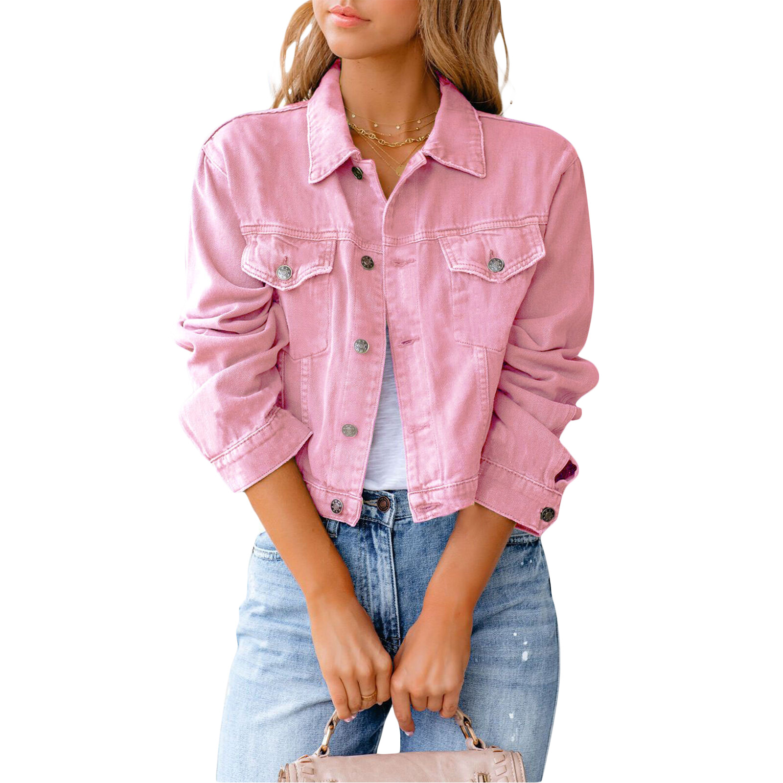 long pink denim jacket