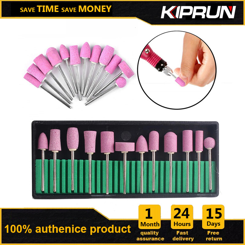 [Ready stock] KIRRUN 12Pcs Ceramic Nail Drill Bits, Stainless Steel Ceramic Electric Machine Drill Bits File Nail Art Polishing Grinding Head Manicure Pedicure Tools Set