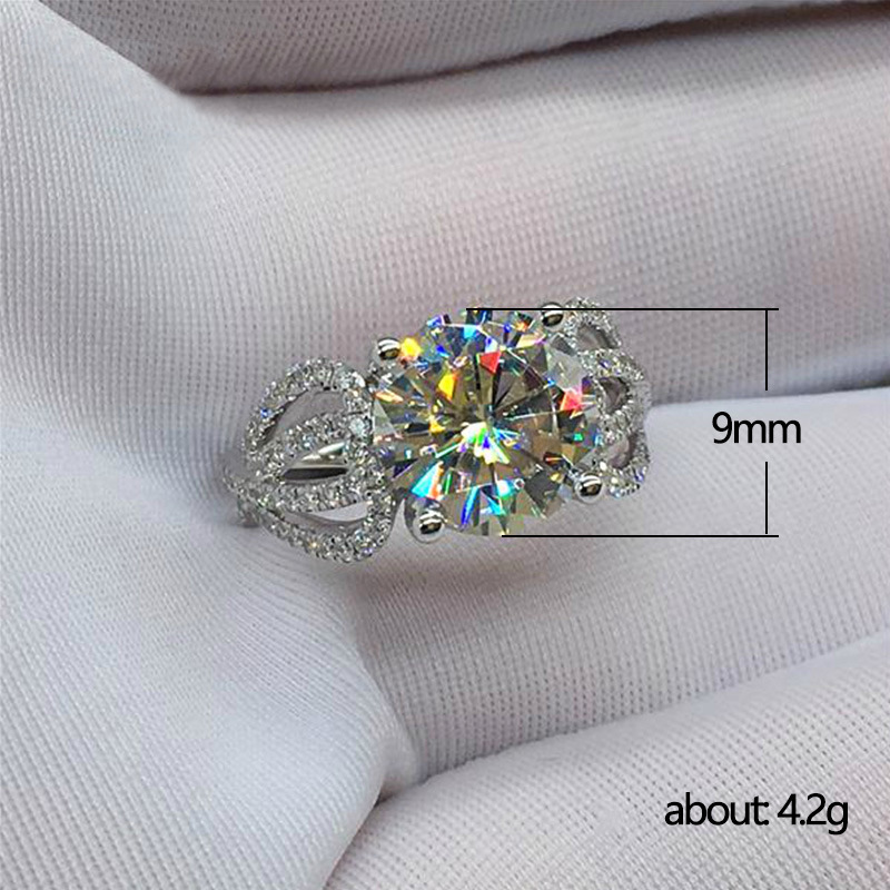 Classic Four Claw Luxury Group Diamond Ring Female Full Diamond Zircon Proposal Wedding Ring