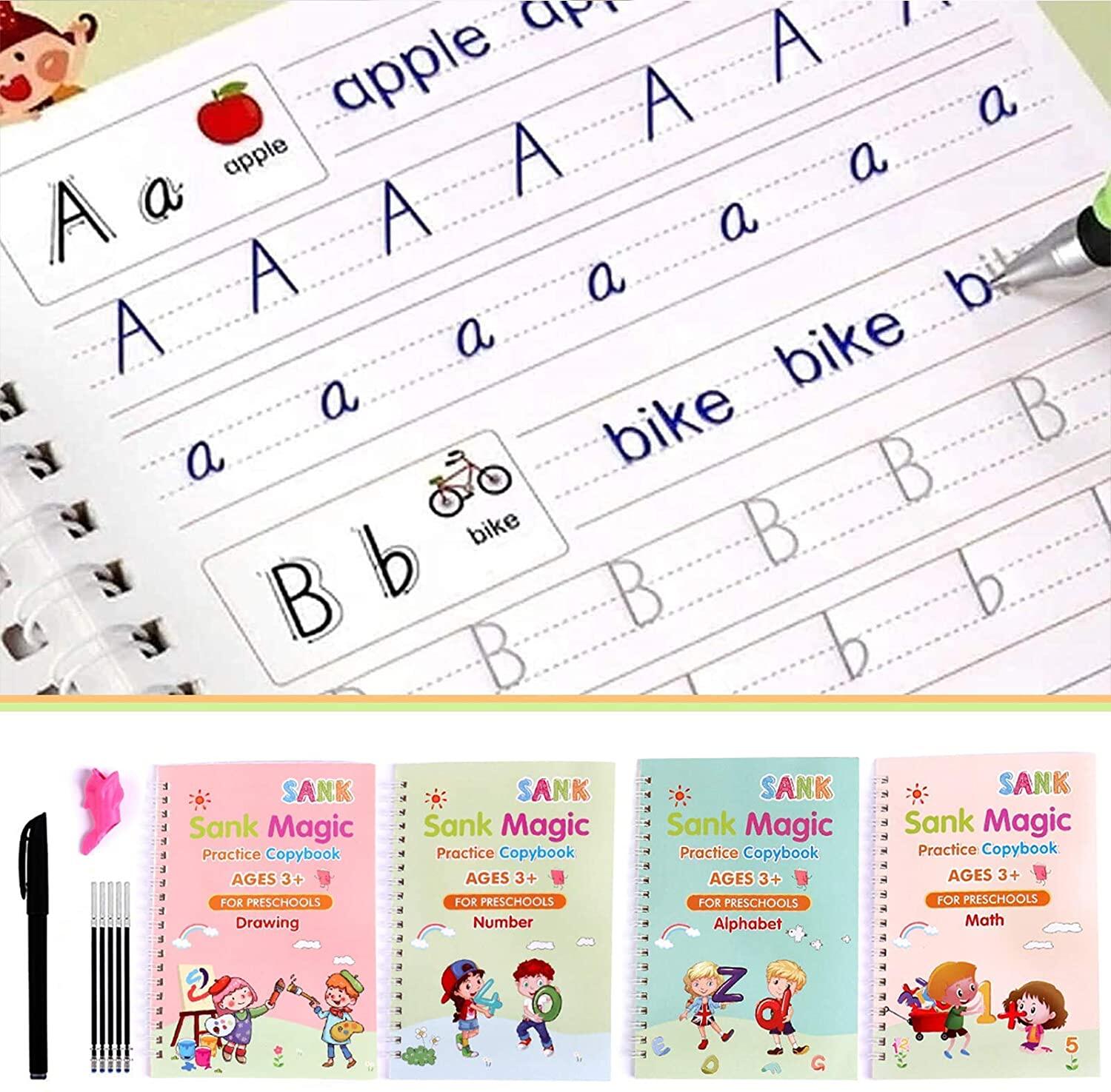 4 PCS จม Magic สมุดจดการบ้านเด็กภาษาอังกฤษ Reusable Magical Copybook เด็กหนังสือตามรอยเขียนด้วยลายมือ