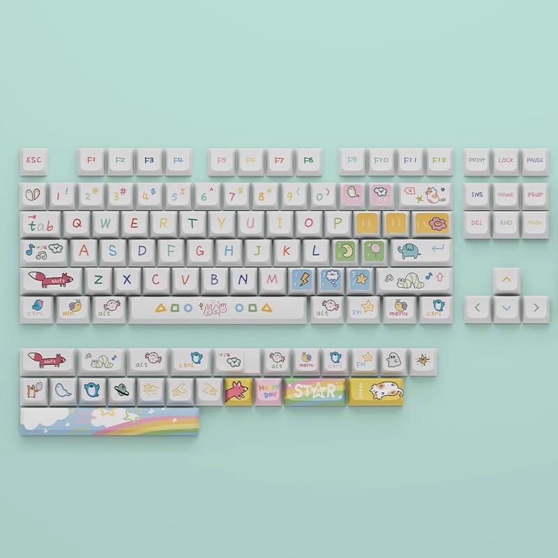 Animal Party Theme Keycap Cute Color Handpainted Keycap 127 Keys XDA Profile PBT Sublimation Keycaps For Cherry MX Switch Mechanical Keyboard RK61/Anne Pro 2/GK61