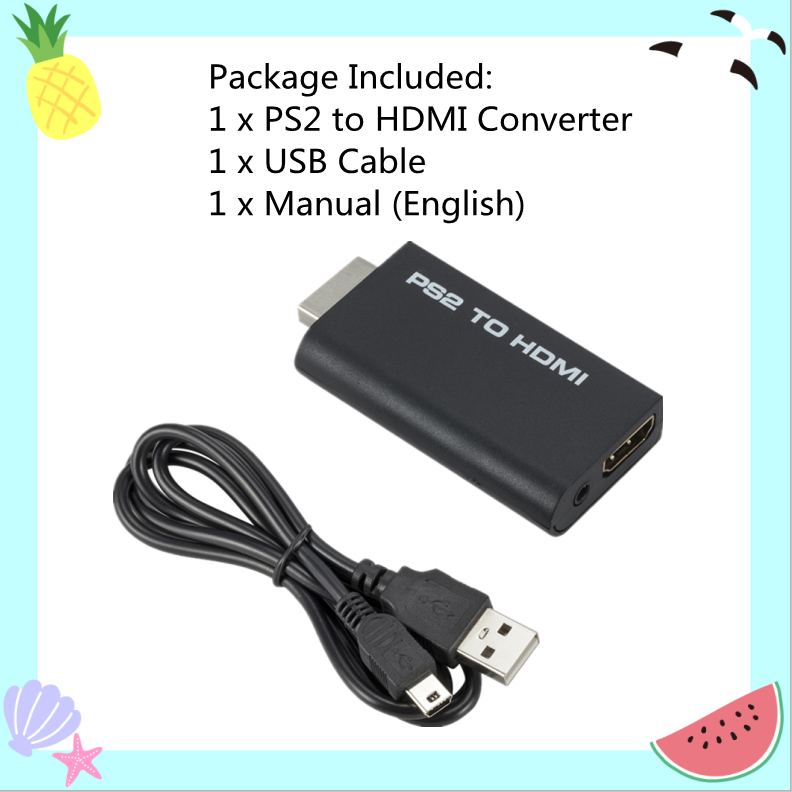 PzzPss PS2 to HDMI 480i480p576i Audio Video Converter with 3.5mm Audio