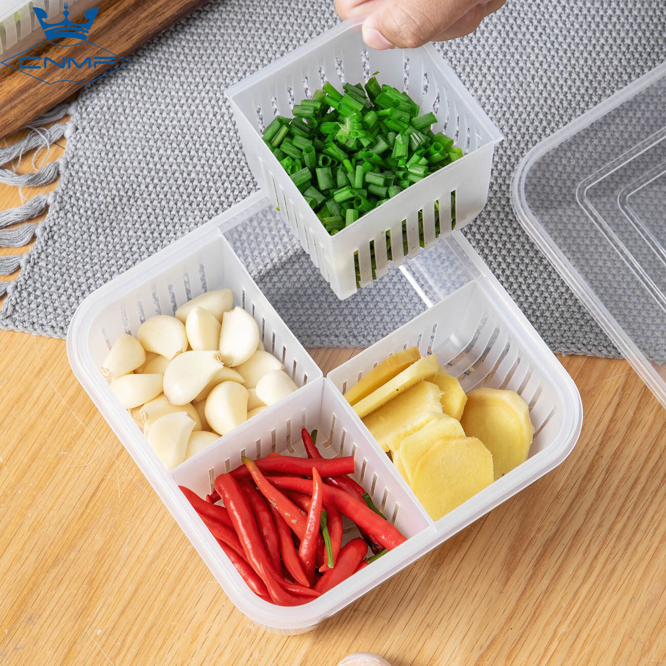 CNMF 4-in-1 Refrigerator Storage Box Drain Sealed Fresh-keeping Box For Ginger Garlic Onion Kitchen Organizer