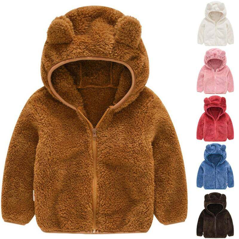 Kids Baby Boys Girls Fleece Teddy Bear Coat Hoodie Winter Fluffy Hooded Jacket