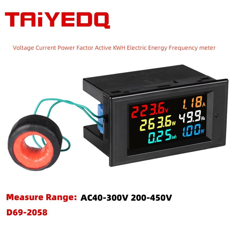 D69-2058 6in1 voltmeter current ammeter power factor electric energy frequency meter digital panel wattmeter lcd volt amp