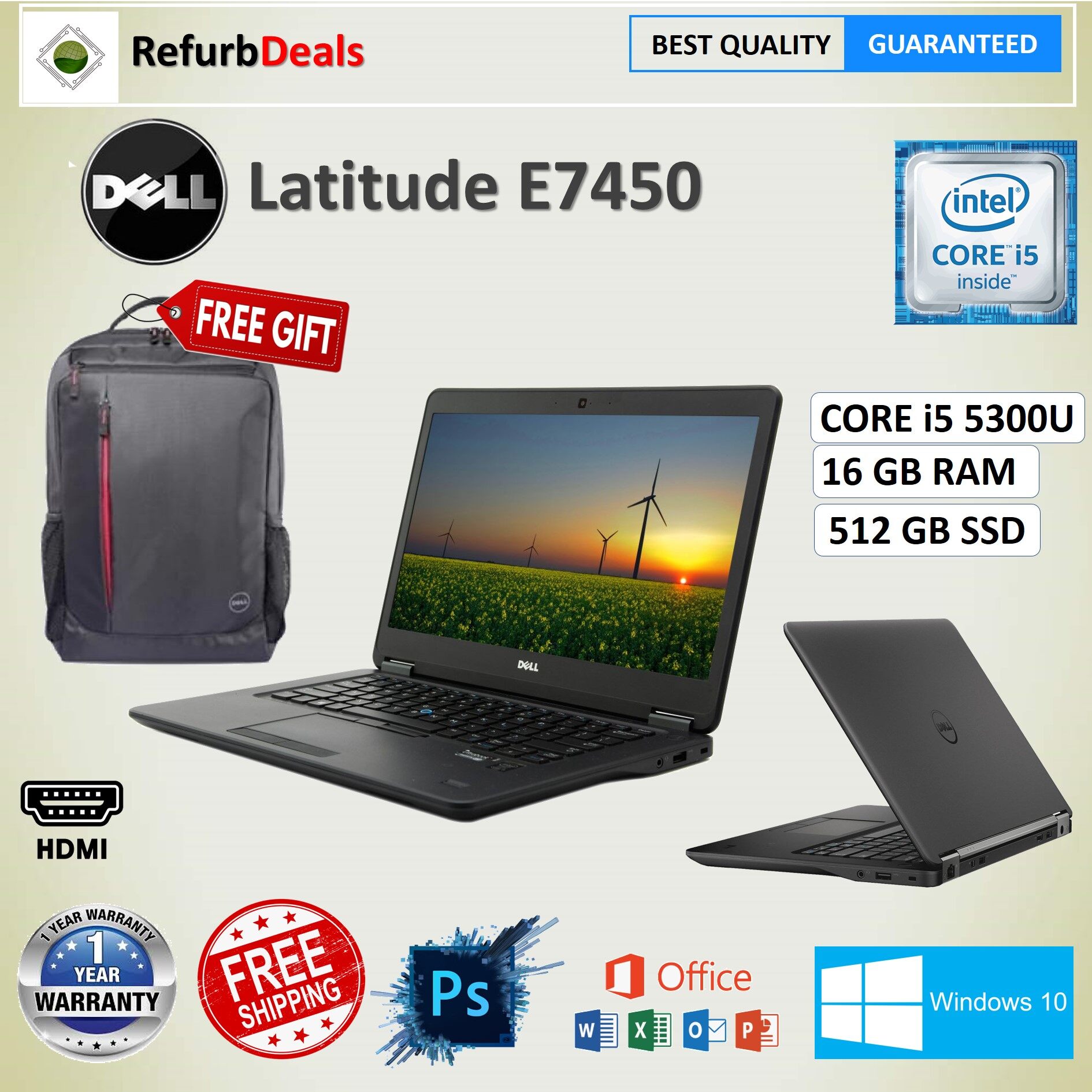 Dell Latitude E7450 Slim Core I5 5300u 16 Gb Ram 512 Gb Ssd 14 1 Screen Dell Latitude E7450 Slim Notebook Refurbished Lazada