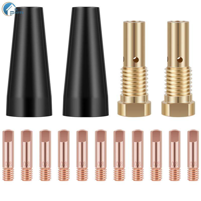 15Pcs MIG Welding Kit Flux Core Gasless Nozzle 0.8/0.9mm Brass Welding