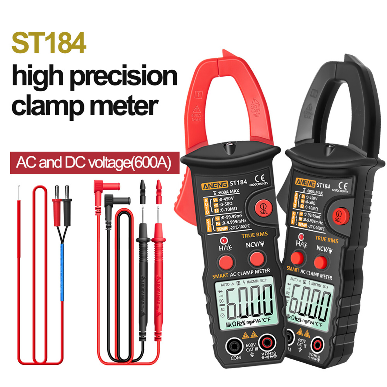Farfi Đồng Hồ Vạn Năng Kẹp Kỹ Thuật Số ST184 Đồng Hồ Vạn Năng Kẹp Tự Động Chạy Bằng Pin Điện Áp Dòng Điện Xoay Chiều/DC Có Độ Chính Xác Cao Cho Gia Đình Đồng Hồ Vạn Năng Kẹp Kỹ Thuật Số