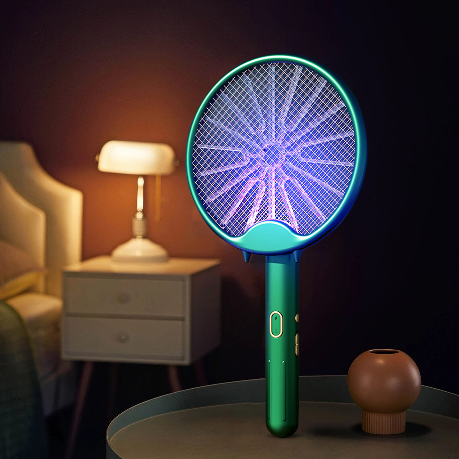 USB Mosquito Swatter Foldable UV Light Bug Zapper Racket Wall-mounted 800mAh Rotatable Rechargeable 5-Layer Safety Mesh Pest Control for Home Bedroom