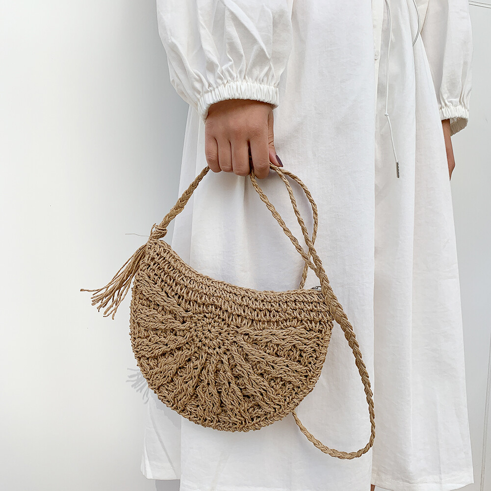 Summer Vacation Beach Straw Rope Handmade Woven Small Purse Shoulder Crossbody Messenger Sling Bags For Women