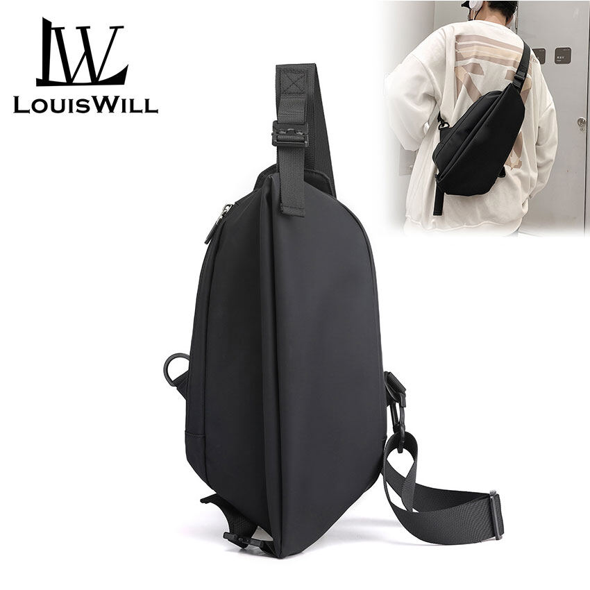 LouisWill Men Bag Nylon Chest Bag Functional Chest Bag Crossbody Bag Zipper Bag Sports Bag Waterproof Anti-Thief Sling Bag Street Shoulder Bag Messenger Bag Travel Bag Work or Business Bag With Large Capacity for Office School Outdoor Travel Sport