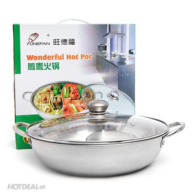 Nồi lẩu inox 2 ngăn size 26-28-30-32cm dùng được cho các loại bếp