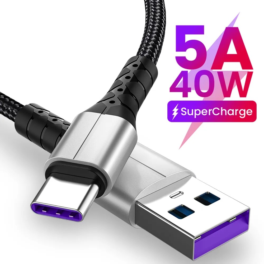 5A Cáp sạc nhanh micro USB Type C dây nylon bện dây sạc nhanh truyền dữ liệu điện thoại di động Huawei dây cáp cho XIAOMI