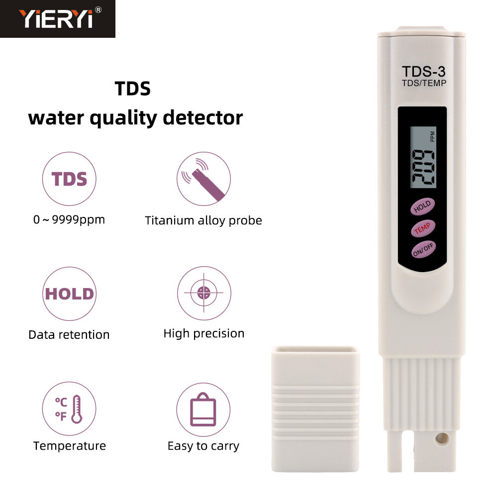 yieryi TDS Meter Digital TDS Tester Filter Water Quality Purity Tester for drinking water hydroponics aquariums
