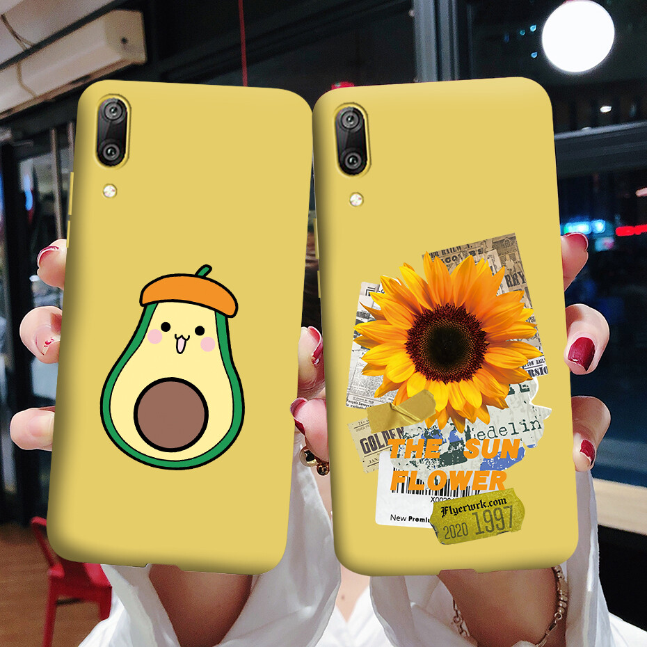 For Huawei Y7 Pro 2019 Phone Case Ultra Thin Cute Sunflower Avocado Pattern Design Shockproof Soft Back Cover Casing