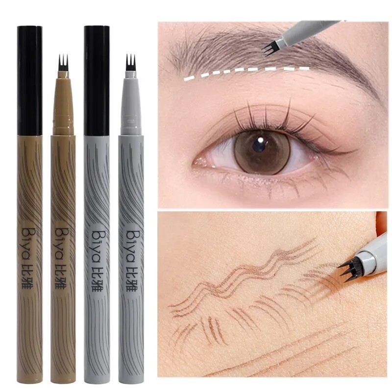 Waterproof Multi-purpose Liquid Eyebrow Pencil 4 Points Matte Black Eyeliner Eyebrow Pen