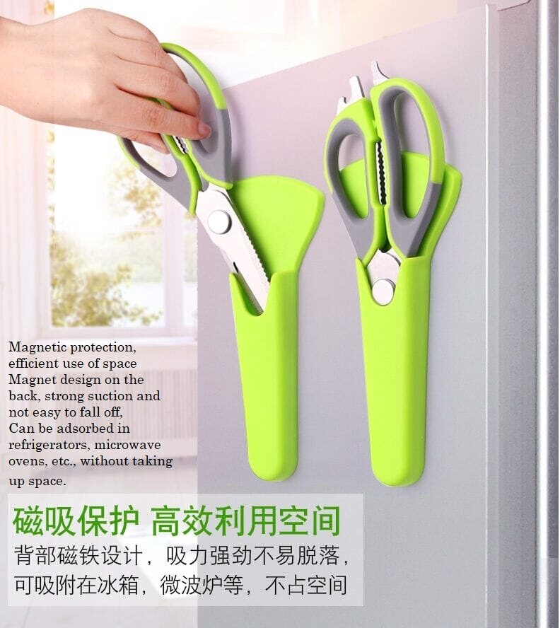 Multifunctional stainless steel kitchen scissors with absorption box to cut chicken