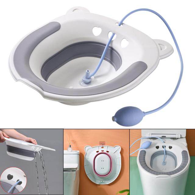 Folding Sitz Bath Toilet Seat with Flusher Postpartum Hemorrhoids Hip Basin Bidet Toilet Tub for