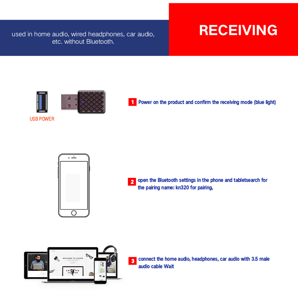 Bộ Thu Phát Bluetooth JTKE Bộ Phụ Kiện Xe Hơi 2 Trong 1 USB Bluetooth 5.0, Bộ Chuyển Đổi Thu Âm Thanh Mini Loa Âm Nhạc Không Dây Cho Xe Hơi Gia Đình