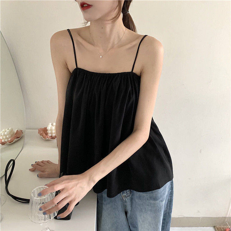 Women Korean Style Off-shoulder Camisole Wear Short Sleeveless Top