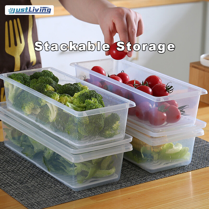 JustLiving Kitchen Rectangular Refrigerator Drainage Storage Box Plastic Fruit Box Food Sealed Frozen Storage