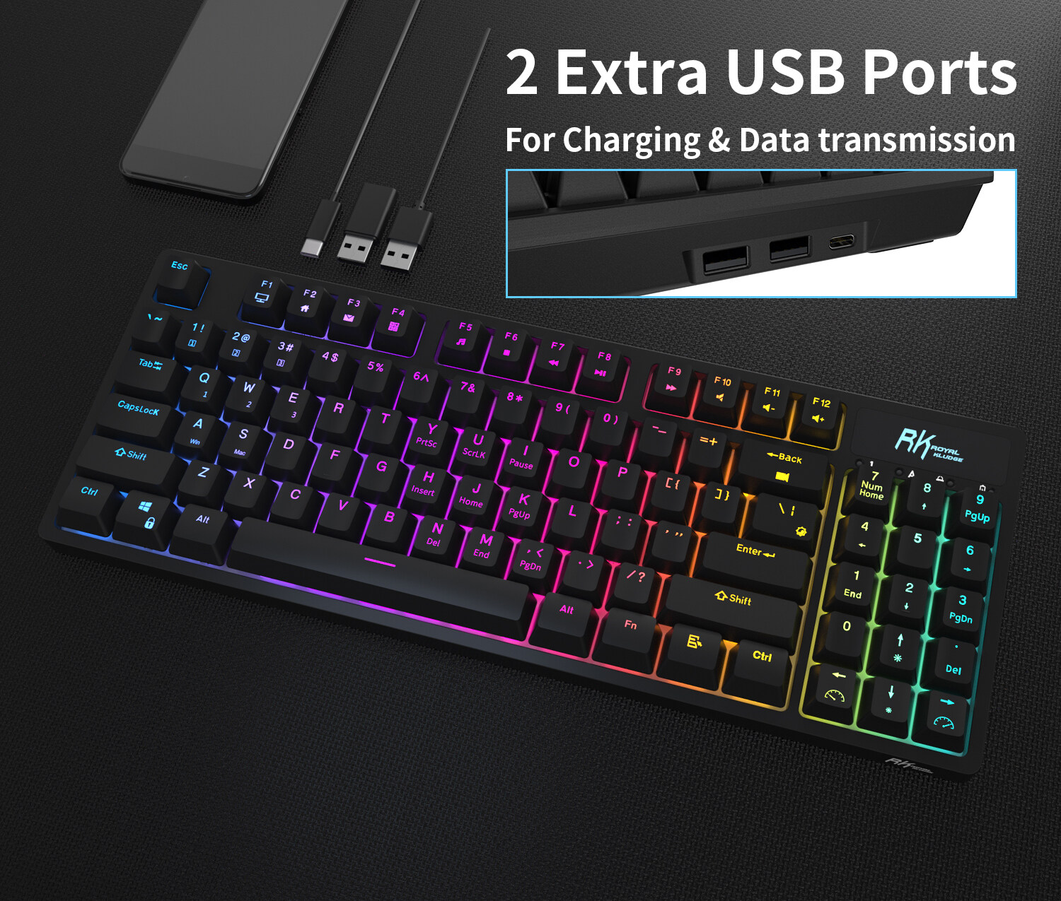 Rk89 89 89 Phím RGB bluetooth không dây Bàn phím cơ Tri-Chế Độ Bt5.0/2.4G/USB Hot Swappable Chơi Game Bàn Phím Cho Máy Tính Bảng Máy Tính Để Bàn