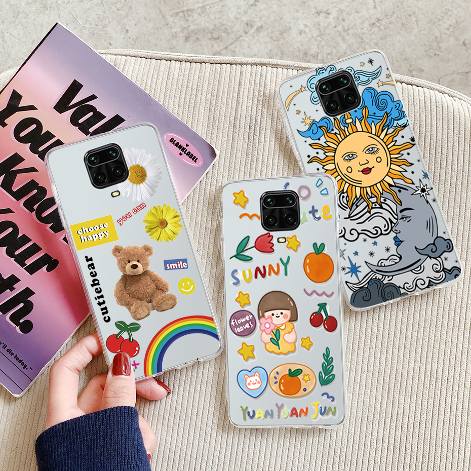 Ốp Cho Xiaomi Redmi Note 9S Note 9 Pro Ốp Ốp Lưng Điện Thoại TPU Silicon Mềm Trong Suốt Sơn Màu Dễ Thương Cover Quay Lại