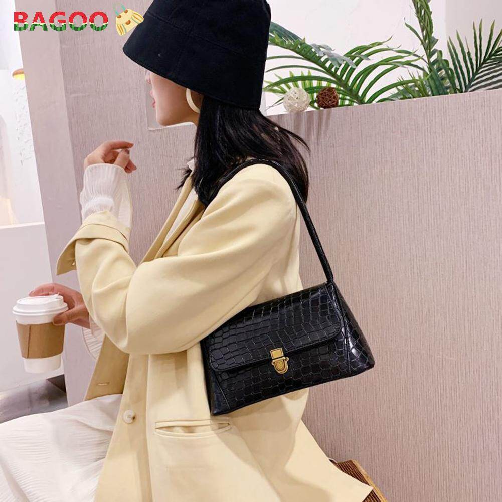 BAGOO Vintage Fashion Alligator Leopard Animal Pattern Handbag Women PU Leather Shoulder Underarm Bag Casual Travel Totes sling bag for Women