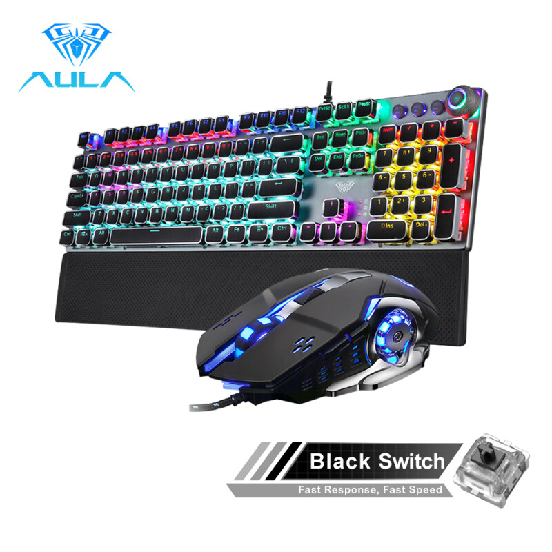 AULA Mechanical Gaming keyboard and mouse Combo Black/Blue Switch for PC Laptop Game(F2088+S20) Singapore