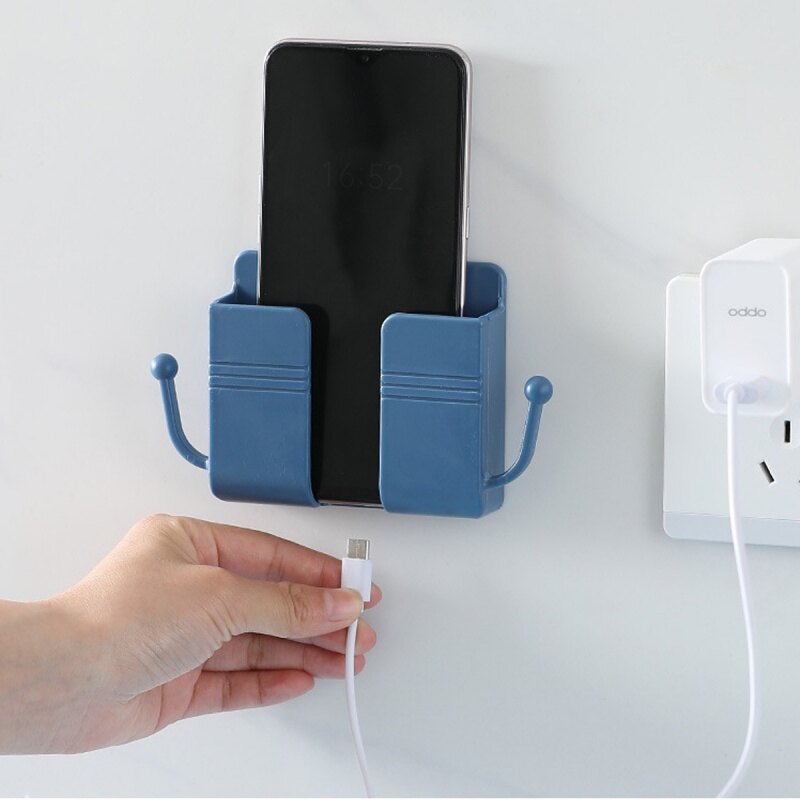FONKEN Phone Holder Wall Mounted Organizer Storage Box Remote Control Mounted Mobile Phone Plug Wall Holder Charging Multifunction