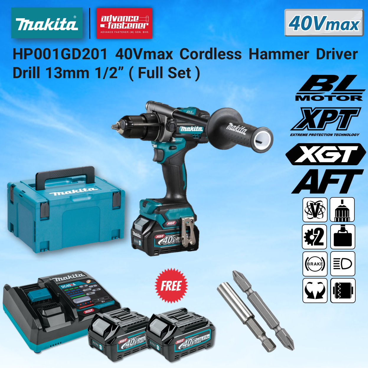 MAKITA HP001GD201 / HP001G / HP001GZ 40Vmax Cordless Hammer Driver ...