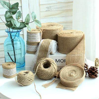 5M Long Handmade Christmas Decorations Linen Volume Burlap Ribbon Jute Cloth Roll Lace DIY Manual Accessories