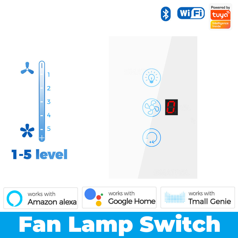 SMATRUL Smartlife/ Tuya WiFi Switch Fan Light Smart Touch Wall Switch 2 in 1 Ceiling Lamp Speed