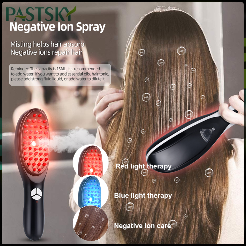 PASTSKY Electric Hair Massage Comb Growth Anti Hair Loss Hair Brush Negative Ion Spray Red and Blue Light 3 Mode Vibratings for Hair Growth Head Massage Comb Hair Care