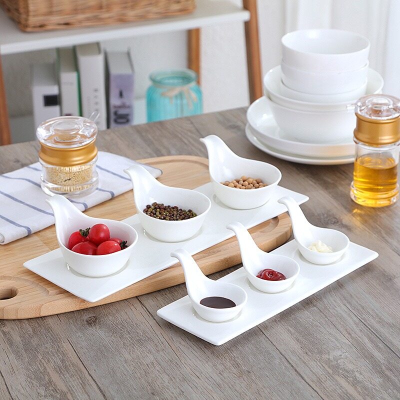 DAFIFY 4 in 1 Ceramic Serving Caviar and Appetizer Sauce Dish Dipping Bowls Set