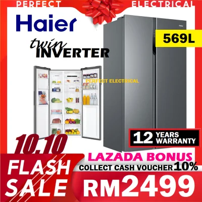 [FREE + FAST SHIPPING] Haier HSR3918FNPG INVERTER Side by Side Refrigerator Twin Door 569L 2 Door Fridge with Freezer