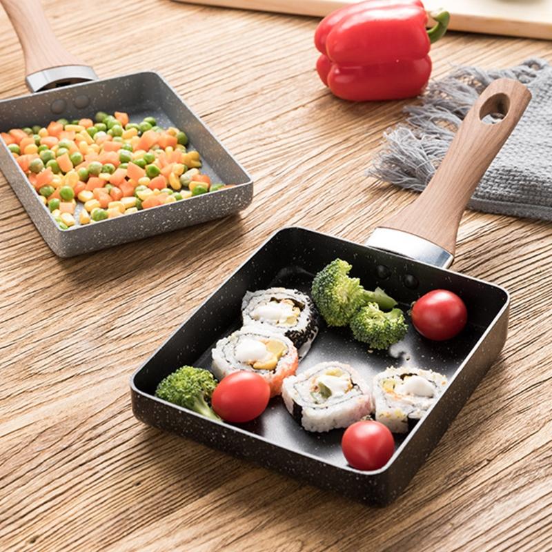 Chảo tráng trứng Tamagoyaki không dính hình chữ nhật có chất liệu đá Maifan, tích hợp tay cầm chống bỏng, dùng được với bếp gas và bếp điện - INTL
