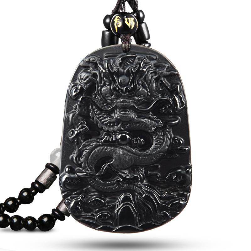 Cadia Lucky Obsidian Domineering Zodiac Dragon Beads Black Men Necklace O1N