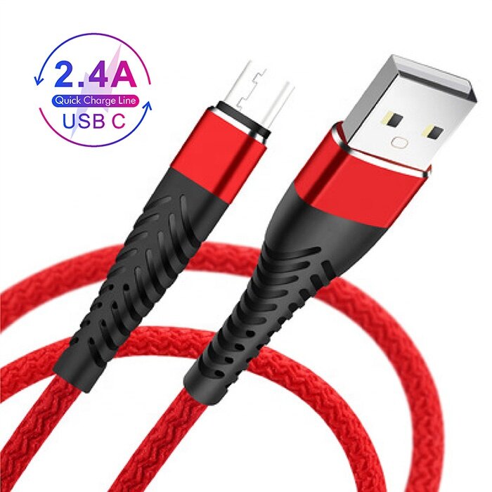 Rtuyery 2.4A Fast High Charging Sync Charger Android Cable Micro Usb / Type C / Lightning IOS Nylon Braided USB Fast Charging Cable Usb Cable
