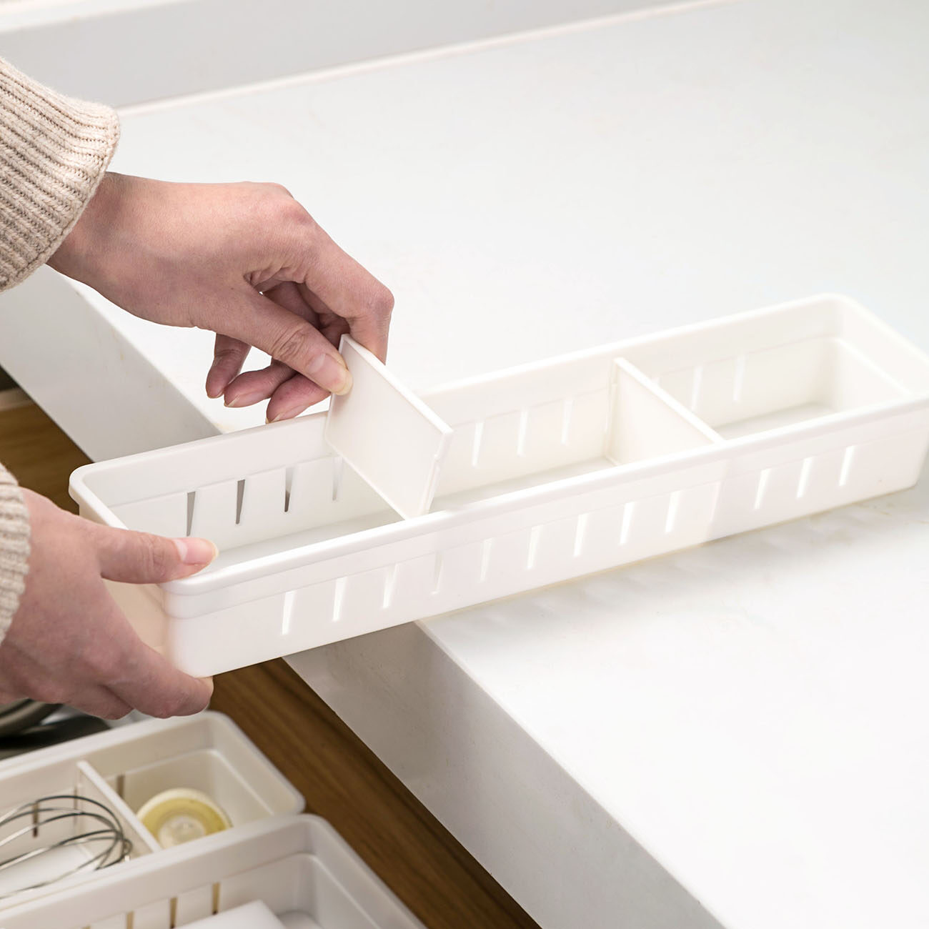 CNMF Japanese Style Divided PP Kitchen Storage Drawer Box