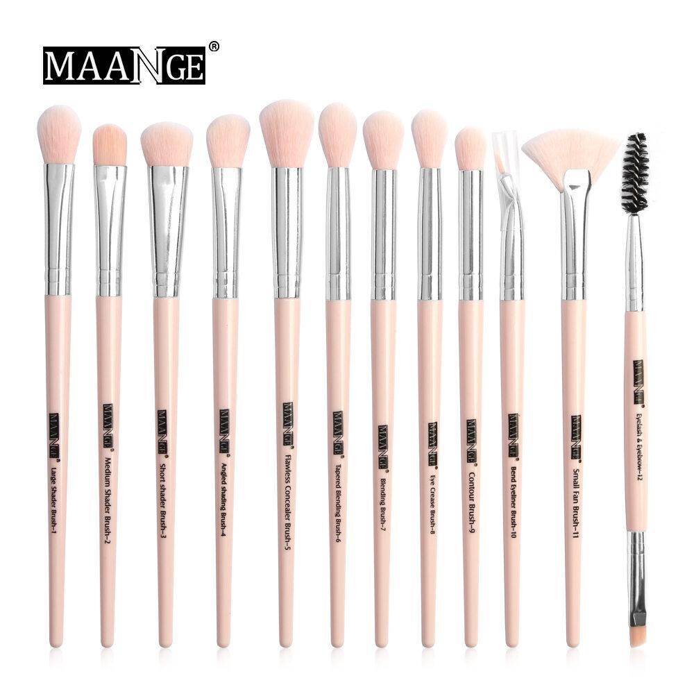 MAANGE New 12Pcs Makeup Eye Brushes Set - Pink