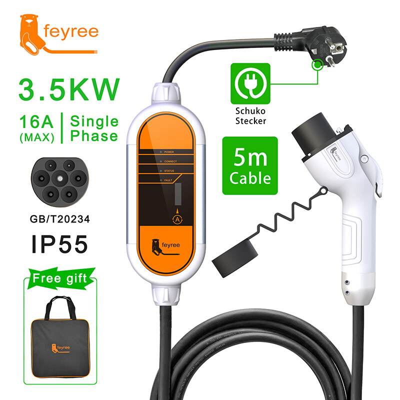 feyree Portable EV Charger Wallbox GB/T Plug Connector 16A/32A Single