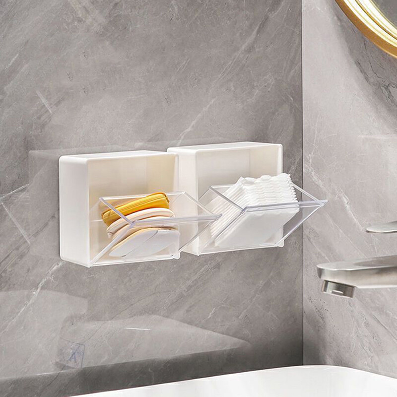 【Coral】💖【HOT SALE】🎈🎈 Wall Mounted Storage Box Clamshell Design Plastic Cotton Swab Storage Holder